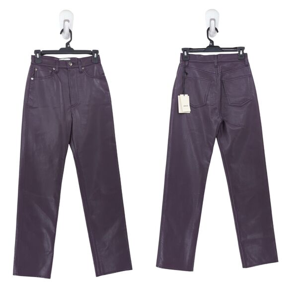 AGOLDE Women 24 90s Pinch Waist Pants Nightshade Purple Recycled Leather NEW